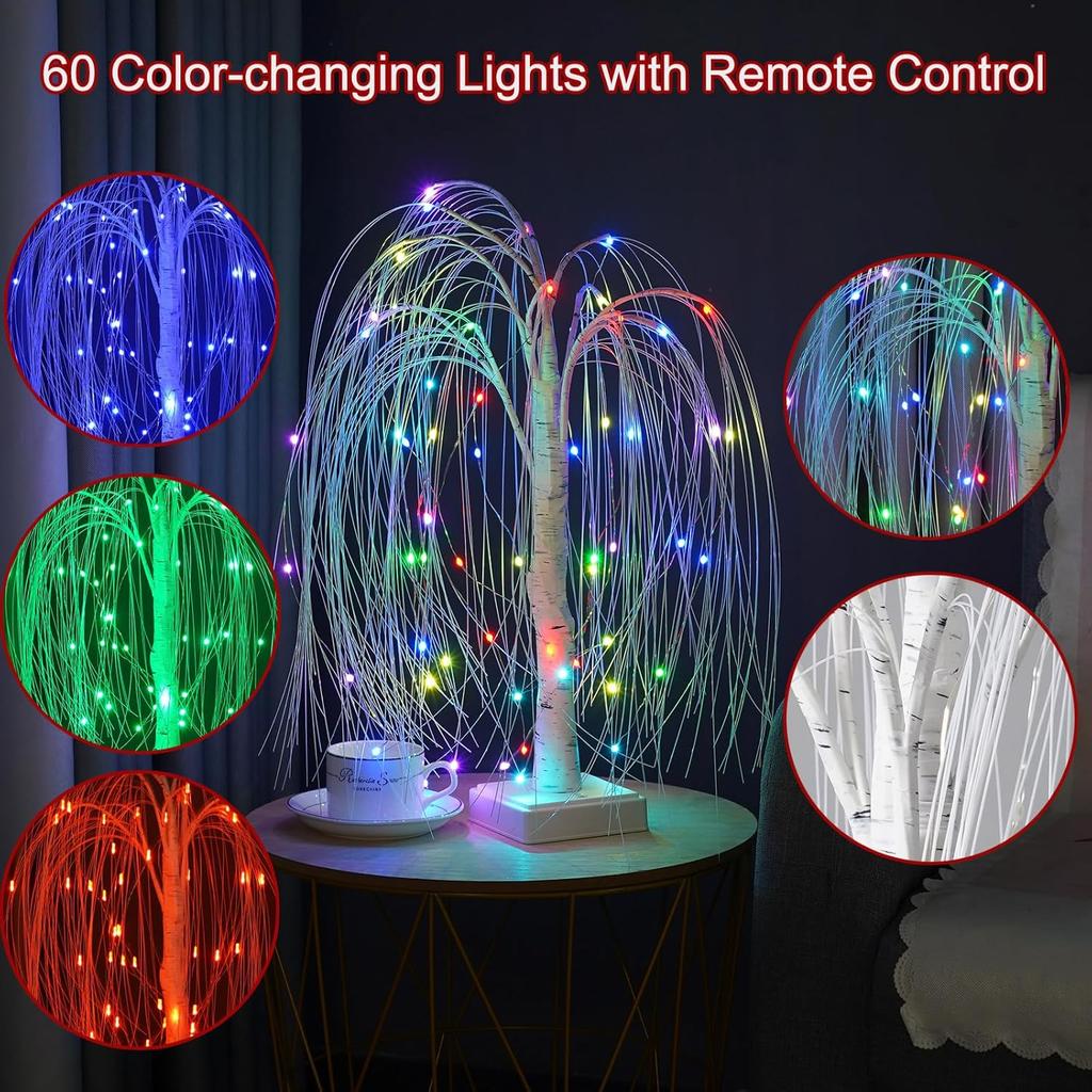 LED Willow Night Light Gypsophila RGB Tree Remote Table Lamp For Home Bedroom Wedding Christmas Indoor Decor Bedside Fairy Light