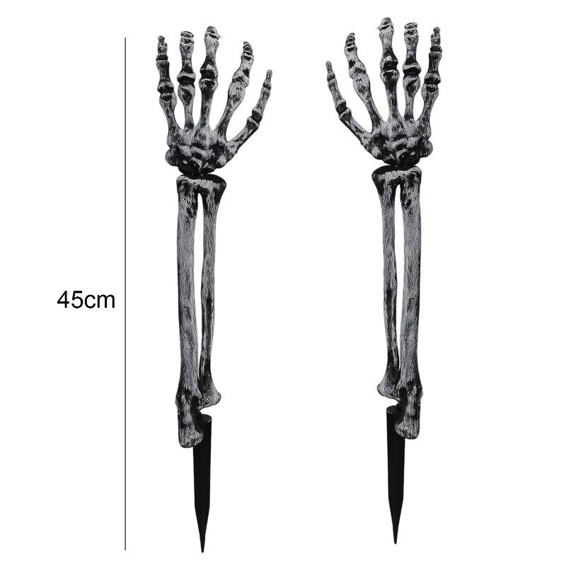 45x10cm Halloween Realistic Plastic Hand Bones with Ground Stakes Pair Indoor Yard Garden Haunted House Party Decoration Prop