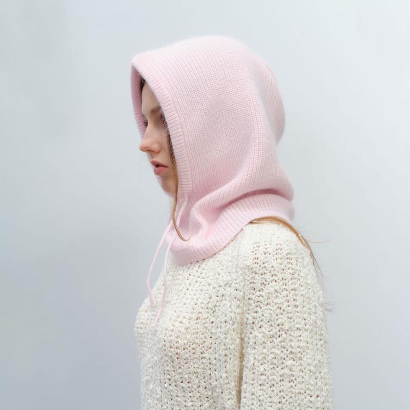 Men's and Women's Hats, Scarves, Integrated Drawstring, Balaclava Hats, Women's Winter Rabbit Fur Retro Pullover Knitted Hats