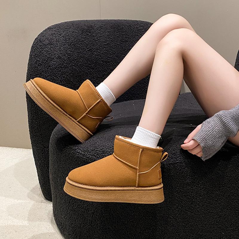 Women's Thick Bottom Short Lace Fashion Winter Lightweight Warm Anti Cold Snow Boots Non-slip Casual Sneakers Cotton Boots