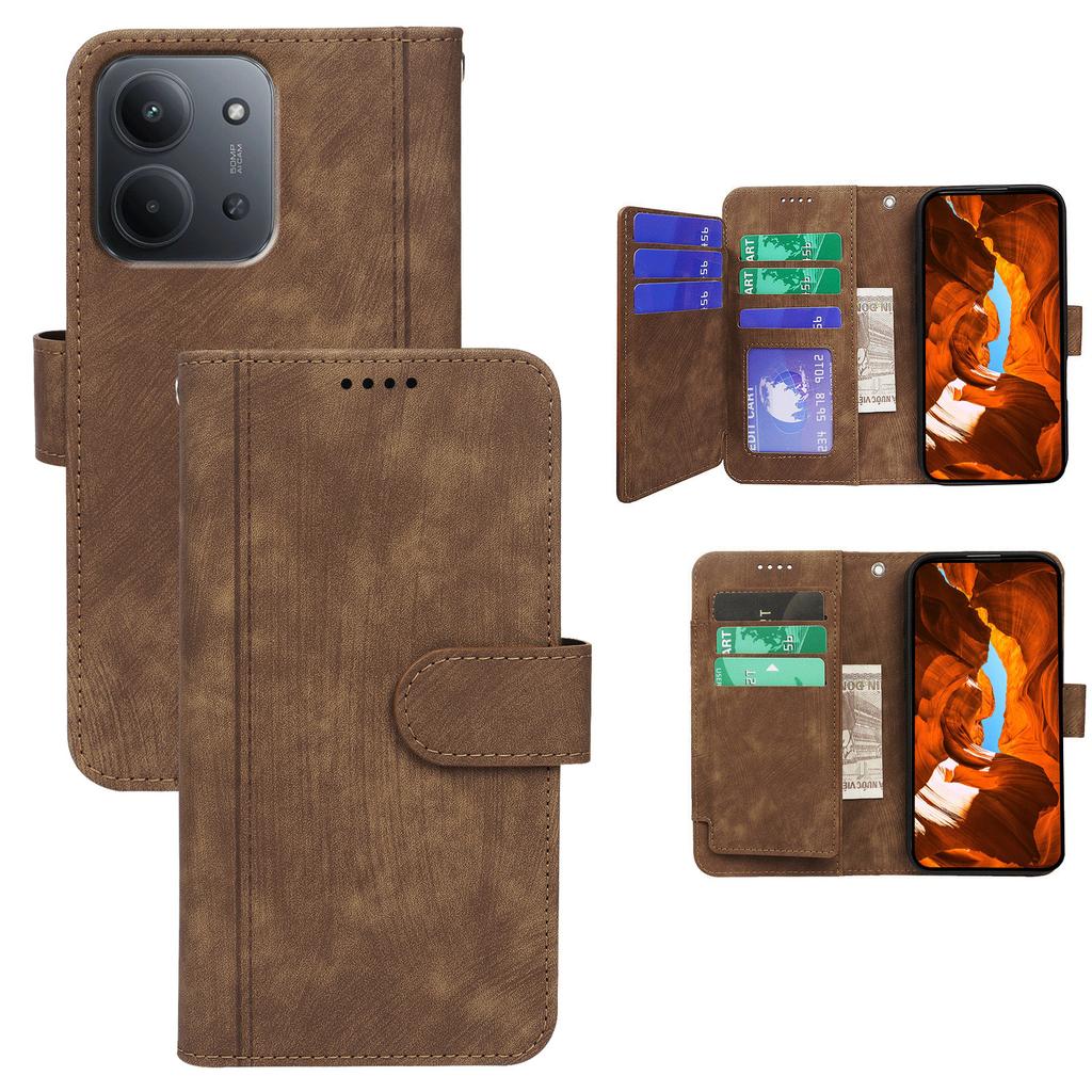 For Xiaomi Redmi 15C 4G (Global) (171mm)/Poco C85 4G Leather Case Line Pattern Wallet Phone Cover with 9 Card Slots