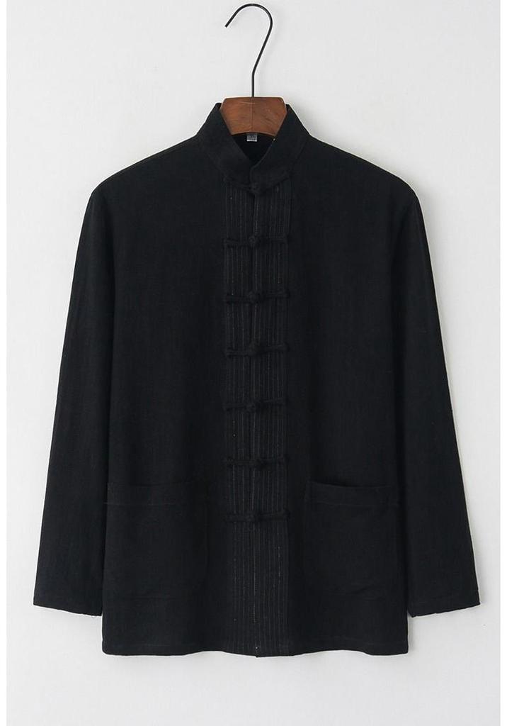 Men's Retro Chinese Style Tang Suit - Cotton and Linen Long-Sleeved Zen Top for Tai Chi.