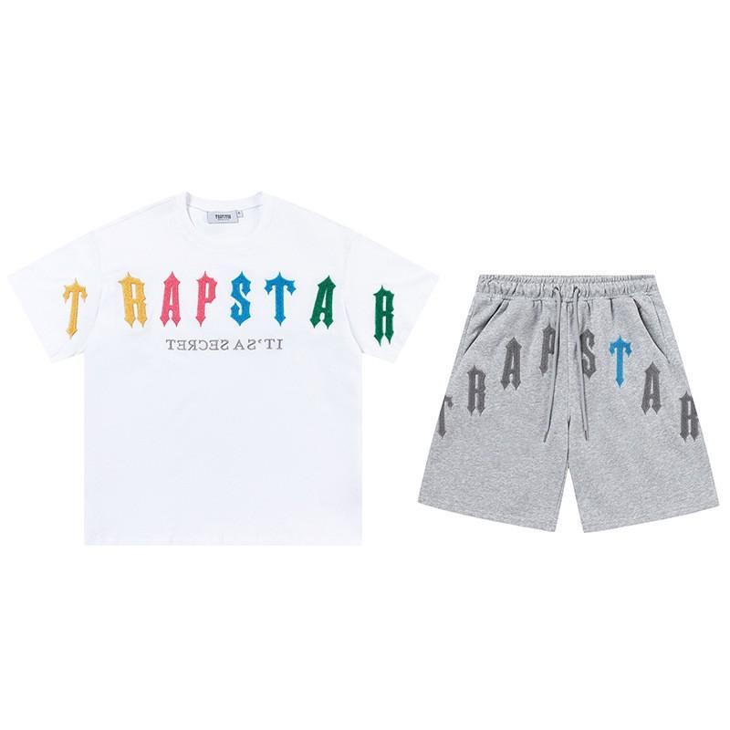 Mens Gradient Letter Embroidered Cotton Tee Shorts Set Streetwear Casual Outfit