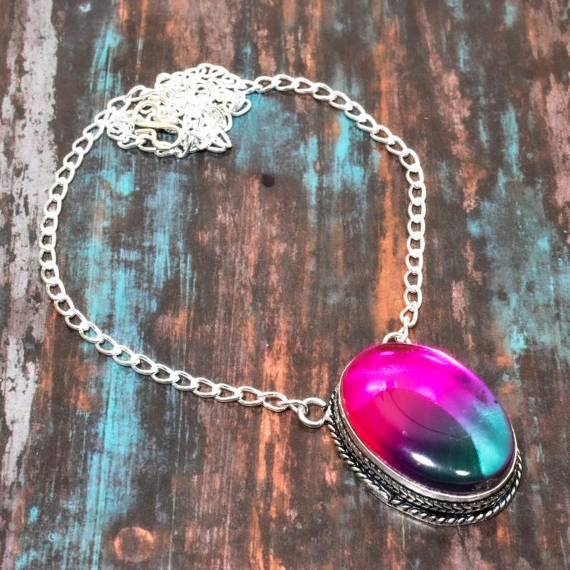 Bi-Color Tourmaline Gemstone Handmade 925 Sterling Silver Jewelry Necklace For Her