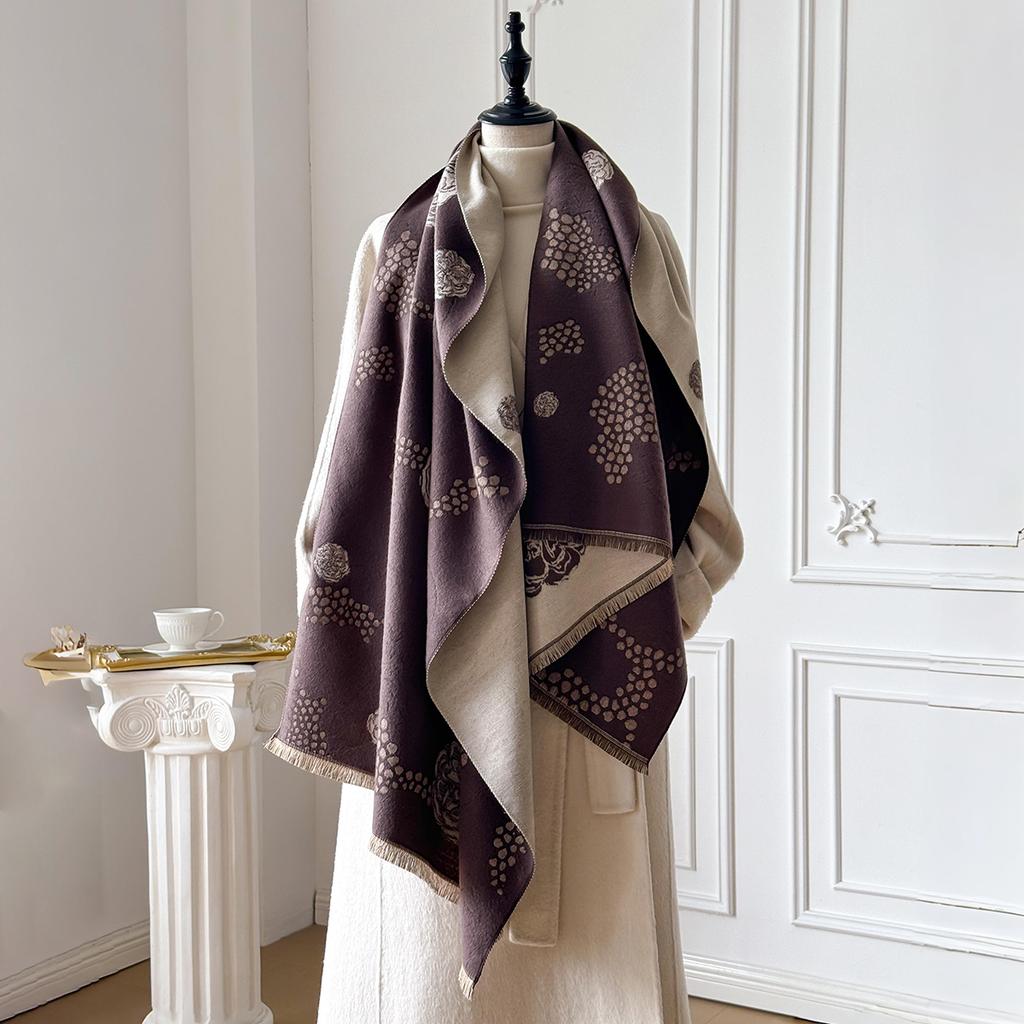 Damen Winter Faux Kaschmir Schal Dick Warm Gemustert Blume Tierdruck Reise Decke Mode Luxuriöses Accessoire