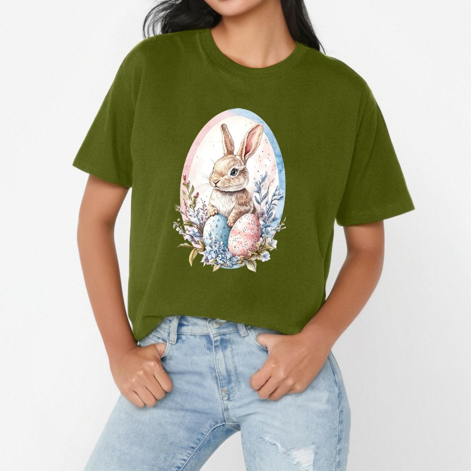 

Женская повседневная свободная футболка с пасхальным принтом, круглый вырез, пуловер, короткий рукав, топ L армия зеленый