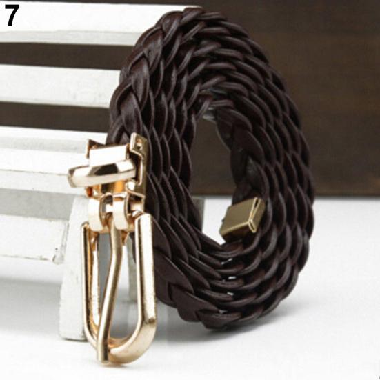 Women Buckle Strap Waistband Braided Faux Leather Vivid Narrow Thin Waist Belt