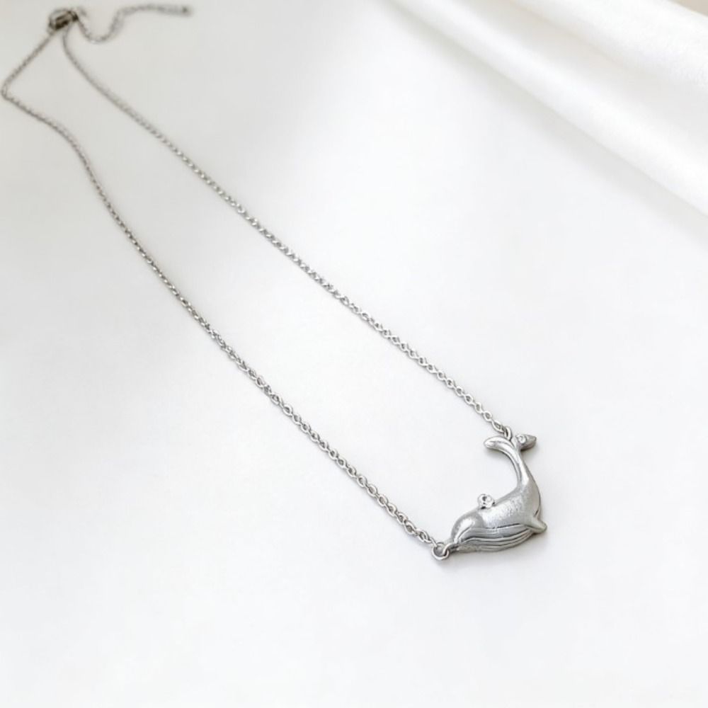 Silver Clavicle Chain Elegant Zircon Pendant Gift Whale Pendant Necklace  Jewelry