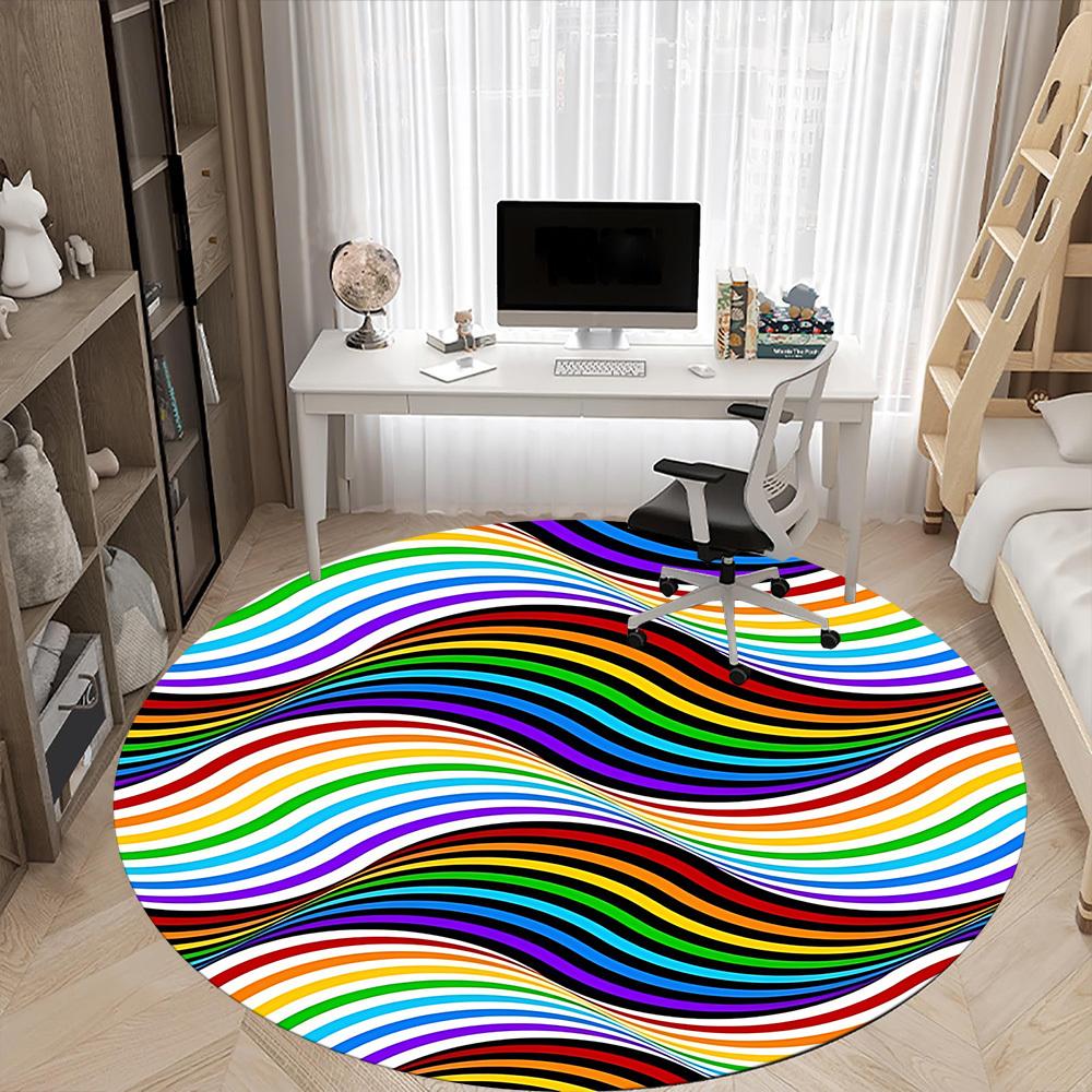 1pc Colorful Waves Office Round Rug, Non-slip, Soft and Durable Office Rug for Interior Decoration, Perfect for Office, Beautiful Decoration yy2603230