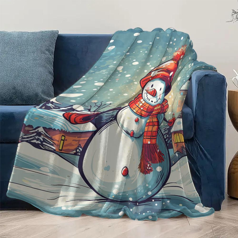 Tuniu Cute Snowman Winter Fleece Blanket Sofa Bed Room Throw Soft Warm Decorative Gift