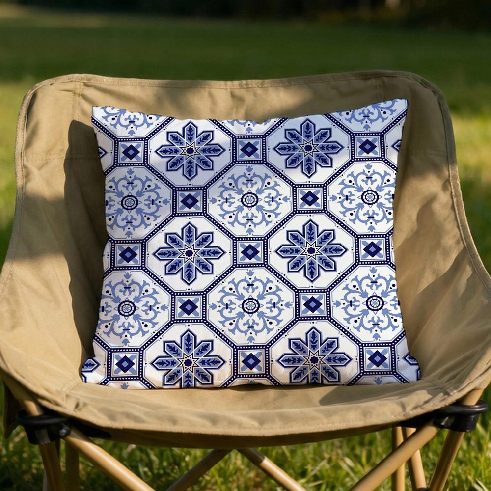 Traditional Blue and White Porcelain Cushion Cover Soft Reversible Durable Pillow Cover for Home Car Daily Comfort