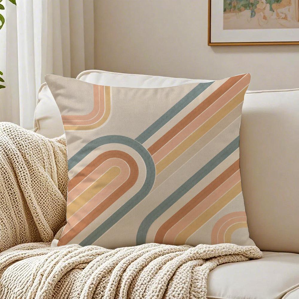 Retro s Geometric Line Pillow Case Organic Short Plush Cushion Covers Breathable Washable WrinkleResistant