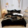 Luxury Black And Golden Floral Duvet Cover Set,  Polyester, Lightweight All-Season Bedding With Zipper Closure Digital Print