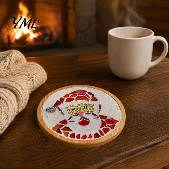 Family Fun Crafting for Christmas Mosaic Coaster DIY Kit, Festive Art Santa Wreath Creative Table Decorations Snowman Pattern, Tile Craft Kit Adults,