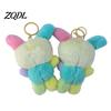Creative Cartoon Key Ring Cute Fluffy Rabbit Keychain, Plush Card Holder Pendant with Aesthetic Bag Decoration Flower Embroidery, Kawaii Charm