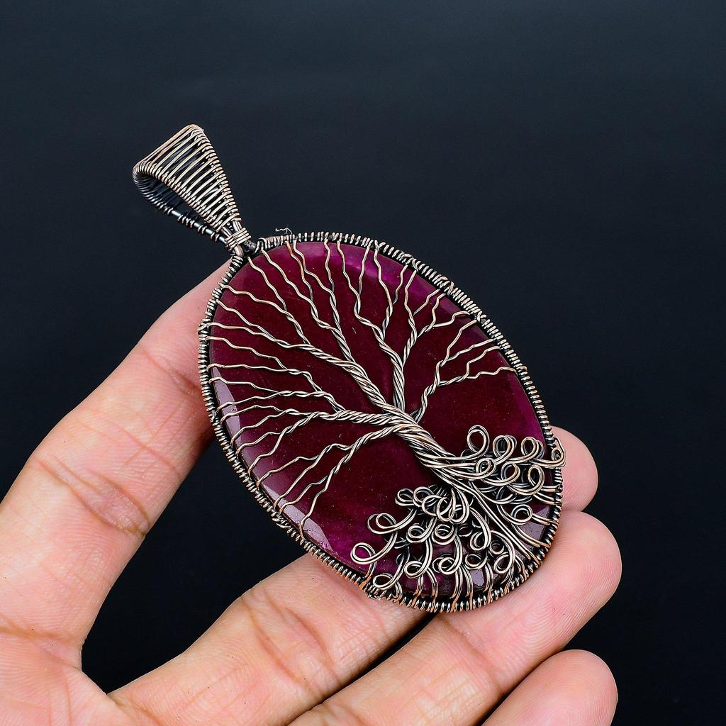 Tree Of Life Ruby Pendant, 999 Copper Wire Wrap Pendant Gemstone Jewelry, Handmade Pendant Amazing Jewelry, Gift For Her