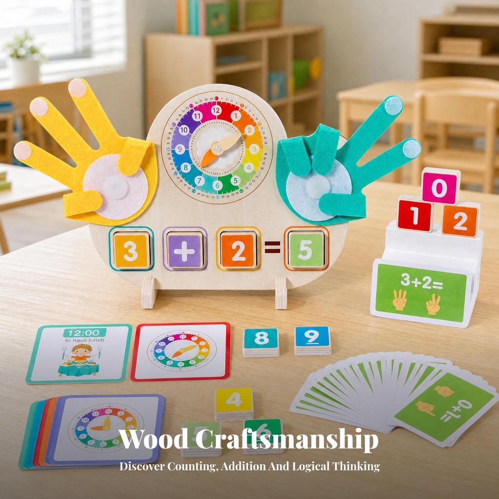 Preschool Mathematics Teaching Board Hands-on 2-in-1 Math and Clock Learning Toy