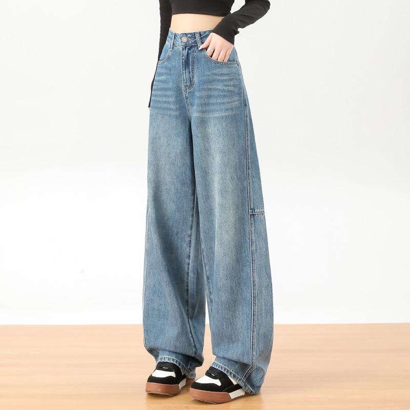 Women s Retro High-Waist Curved Jeans, Spring 2026 - Loose Wide-Leg American Style Small