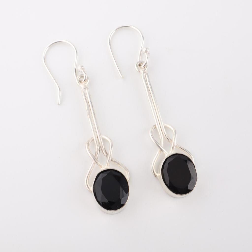 Black Onyx Gemstone 925 Sterling Silver Jewelry Handmade Dangle Earrings 1.76" EE-171-21