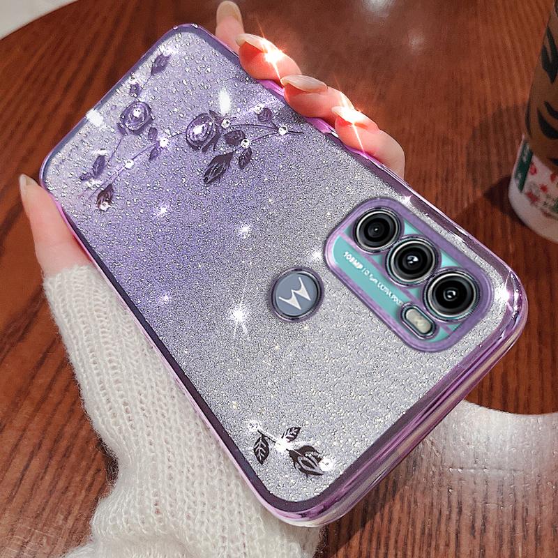 

KADEM For Motorola Moto G60/G40 Fusion Case Soft TPU Glitter Phone Cover with Strap Purple