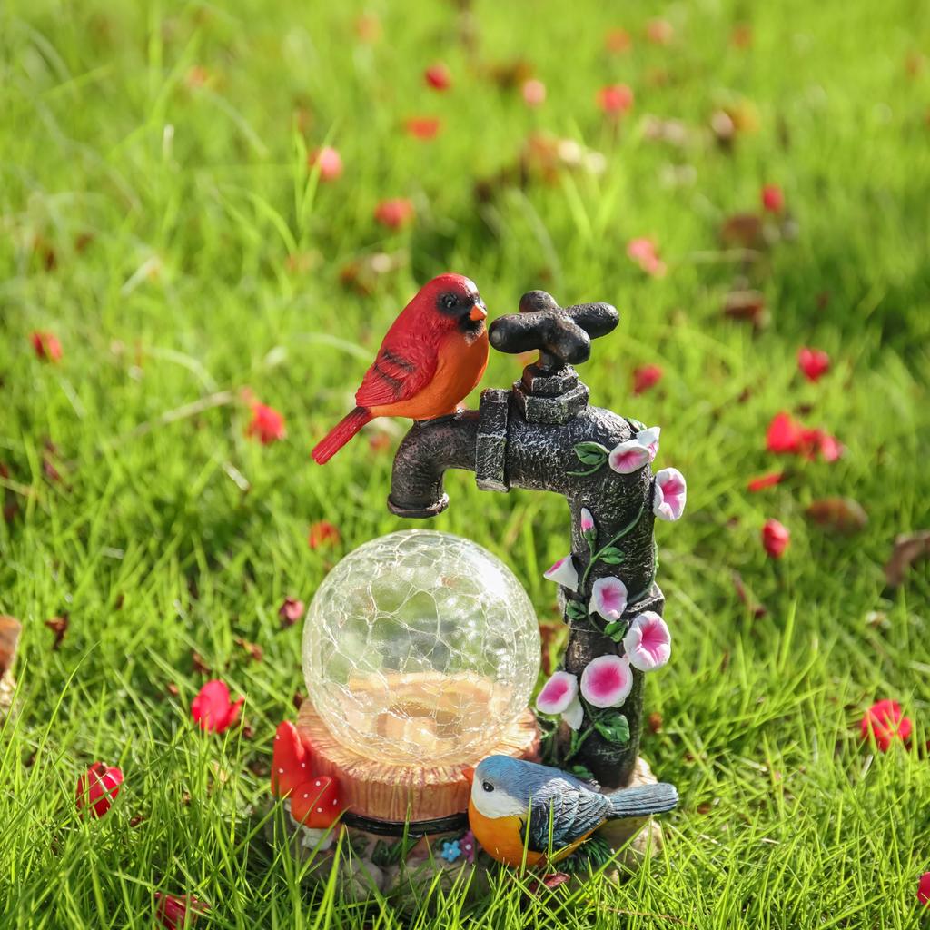 Valery Madelyn Gartendekoration, Niedliches Vogel-Trinkloch, Gartenlicht, Tierfigur für den Außenbereich mit Solarenergie, Gartendekoration, Außendekoration, Mot