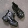 Johnature Genuine Leather Round Toe Hollow-out Thick Soled Boots Retro High Heels Women's Platform Shoes