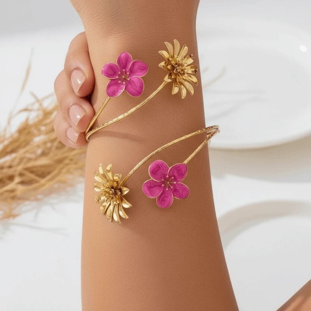 Verstellbares offenes Armreif Zink Zinklegierung Chrysanthemen-Armreif Aprikosenblüten-Armband Handschmuck