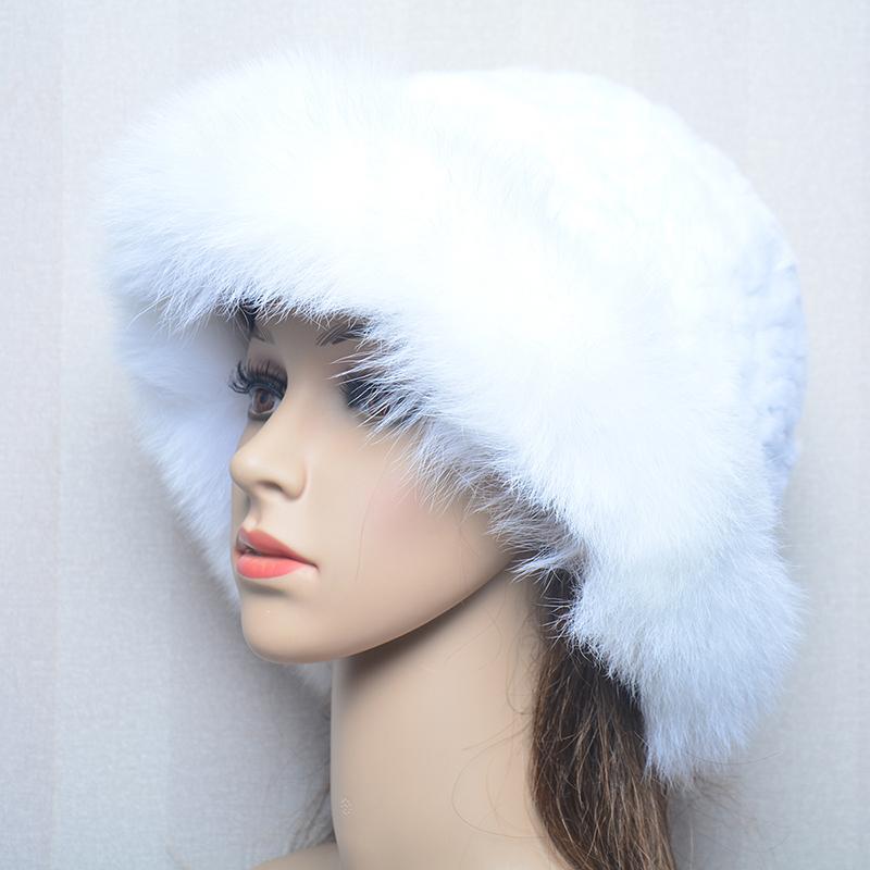 Women Outdoor Winter Warm Natural Fox Fur Hats Lady Knit Fur Cap Female Fashion Knitted Fluffy Real Rex Rabbit Fur Hat