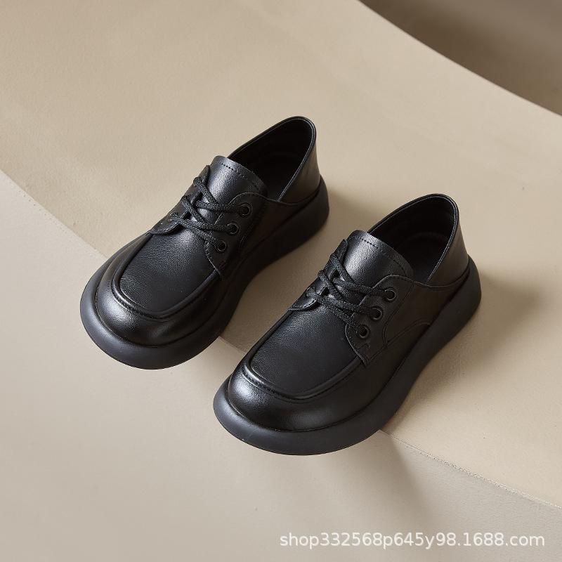 Leather Women's Spring 2026 New British Style Platform Small Leather Shoes Flat Bottom Round Head Two Wear Grandma Women's Shoes