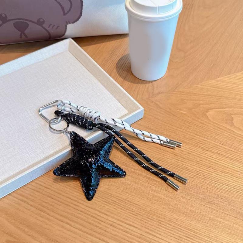 Fashion Starfish Keychain with Cute Balloon Dog Leather Charm Maximalist Braided Rope Bag Ornaments Women's Accessory