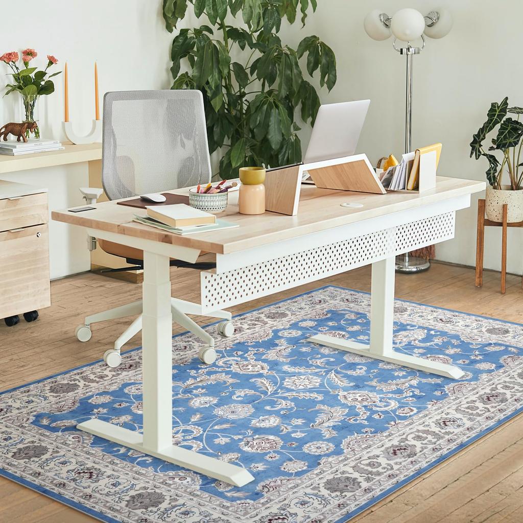 HAOCOO 1 Tatami Mat 1 Tatami Hot Carpet Chenille Floral Light Blue Persian-style Rug, 90x150cm, Approx. (approx. Mat), Stylish, Washable,