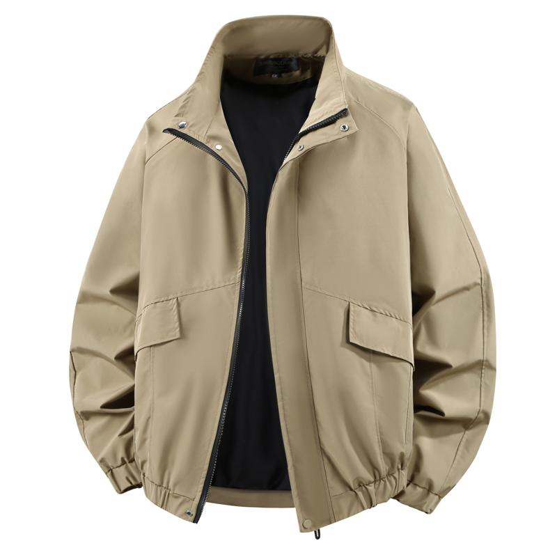 Men Plus Size Stand Collar Jacket Loose Casual Zip Up Outerwear Big Pockets Windproof Coat For Big Men