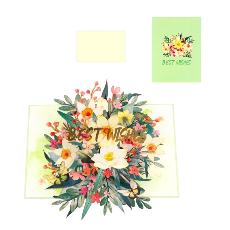 

3D Popup Colorful Flower Celebration Card Foldable Paper Card with Envelope Handmade Florals Greeting Card for Mother 1