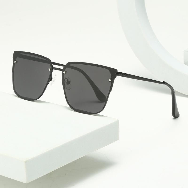 Trendy European & American Large Frame Street Style Polarized Metal Sunglasses for Outdoor Casual Wear