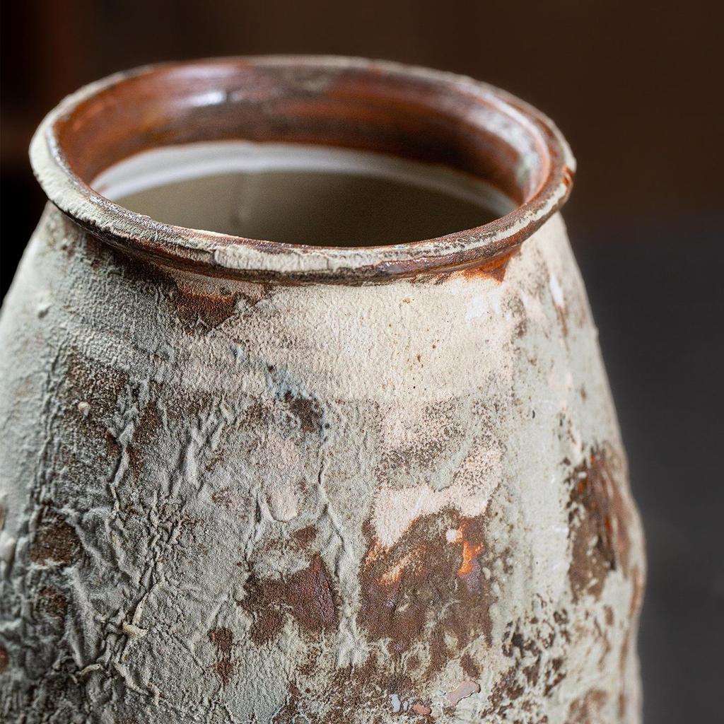 Wabi-Sabi Zen Vintage Ceramic Vase for Flower Arrangement - Coarse Pottery Ornament for Living Room or Dining Table.
