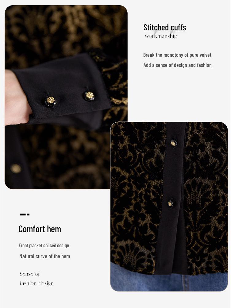 Seiden-Burnout-Samt Langarmshirt – Damen Luxusmode, Lockere Passform, Alterslos.