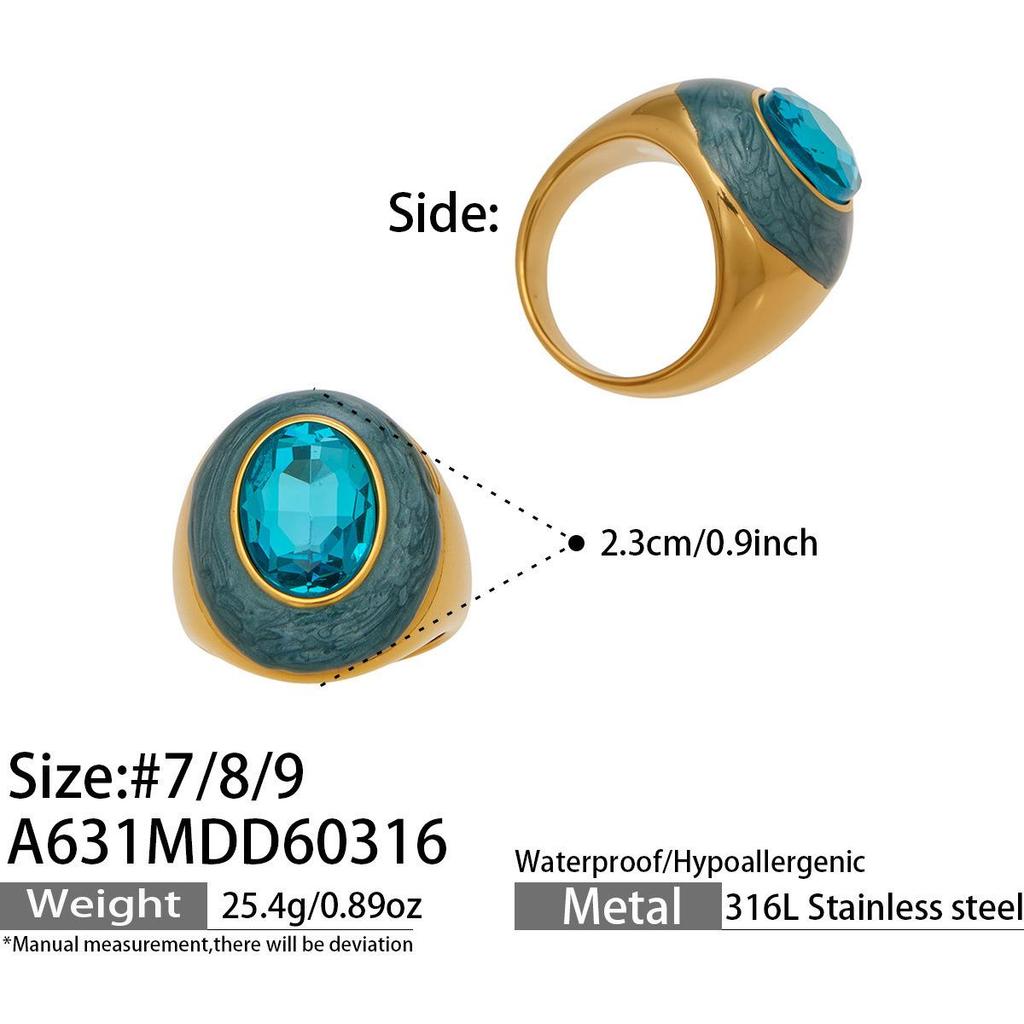 Chic Enamel Glaze Stone Ring: Stylish Handcrafted European-American Stainless Steel Jewelry.