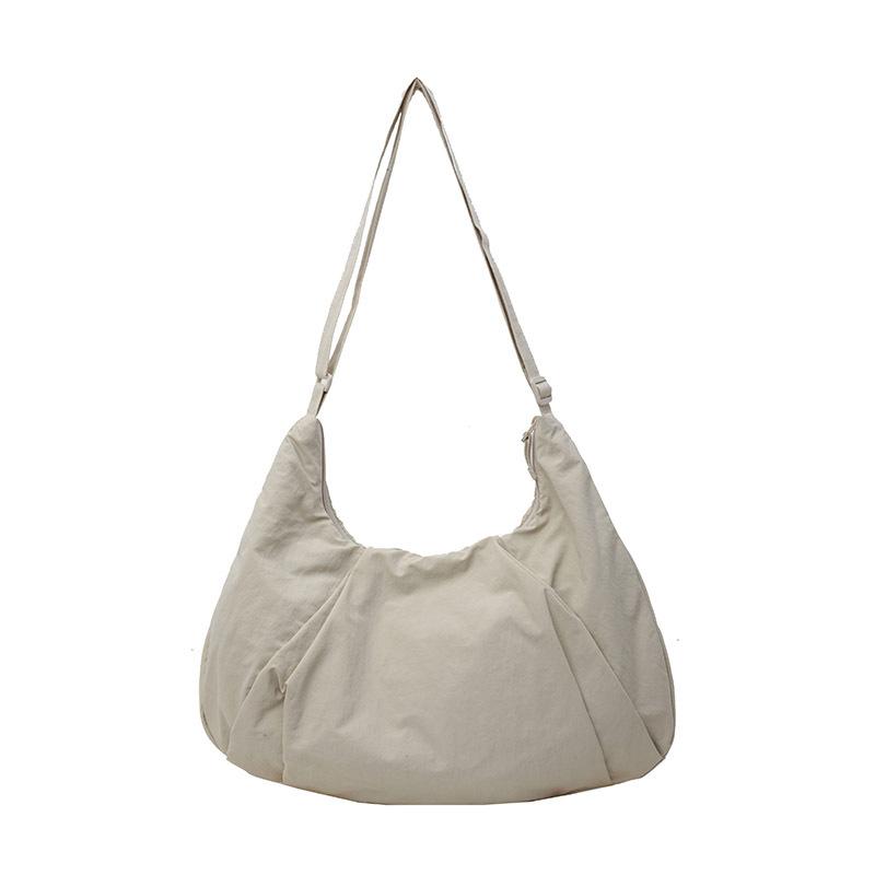 Japanese Pleated Large-capacity Solid-color Messenger Bag Female Commuter Nylon Cloth Dumpling Bag Student Class Leisure Shoulder Bag
