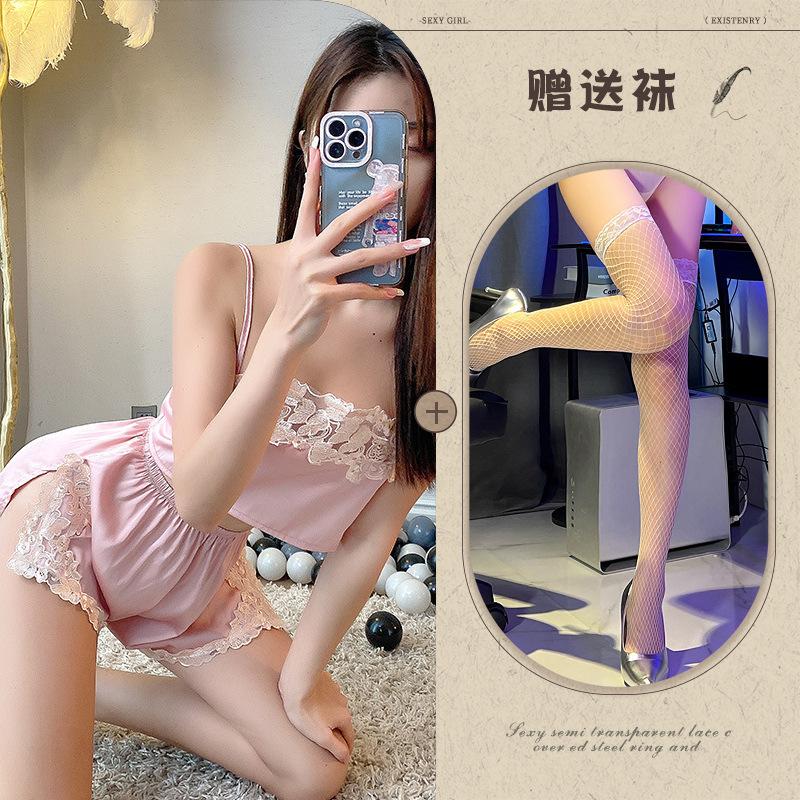 New sexy underwear, sexy lace, breathable suspenders, split pajamas, ice silk two-piece tube top.