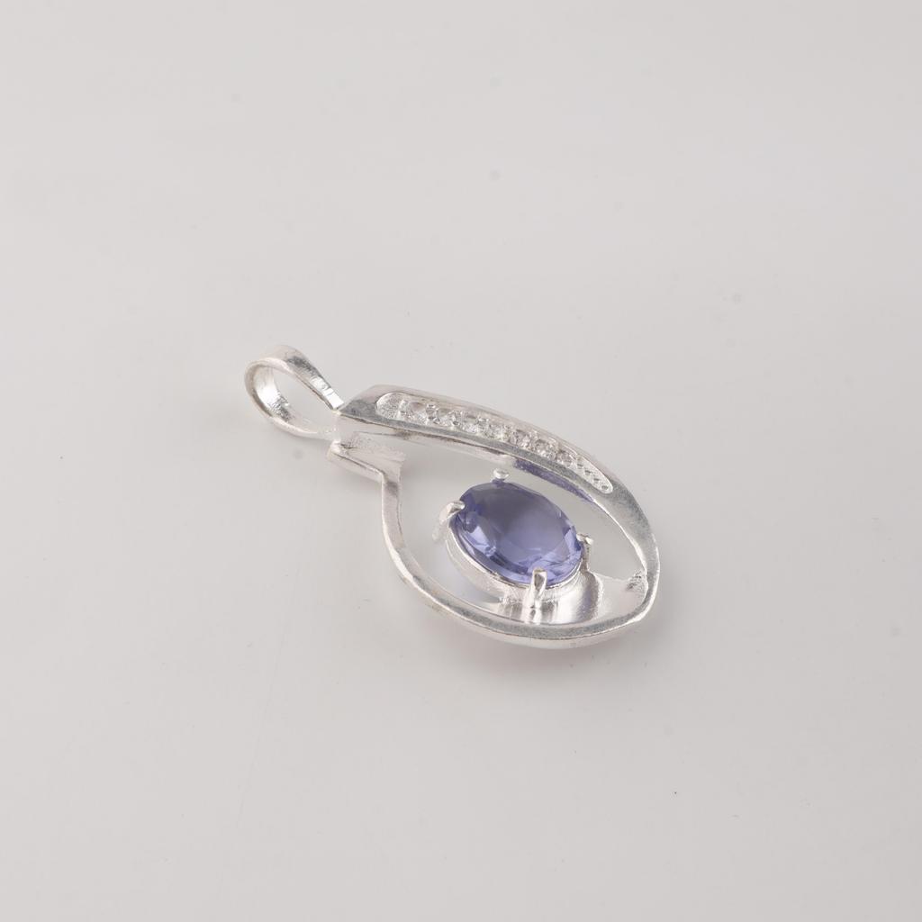 Iolite Gemstone 925 Sterling Silver Women Jewelry Partywear Necklace Pendant 1.4" Birthday Gift For Wife/Her CZP-16-14