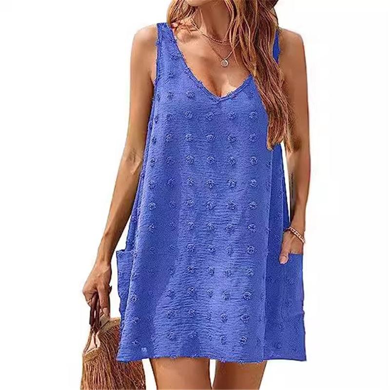 Women's Casual Summer Small Sling Seaside Beach Blouse V neck Loose Vest Sling With Pockets