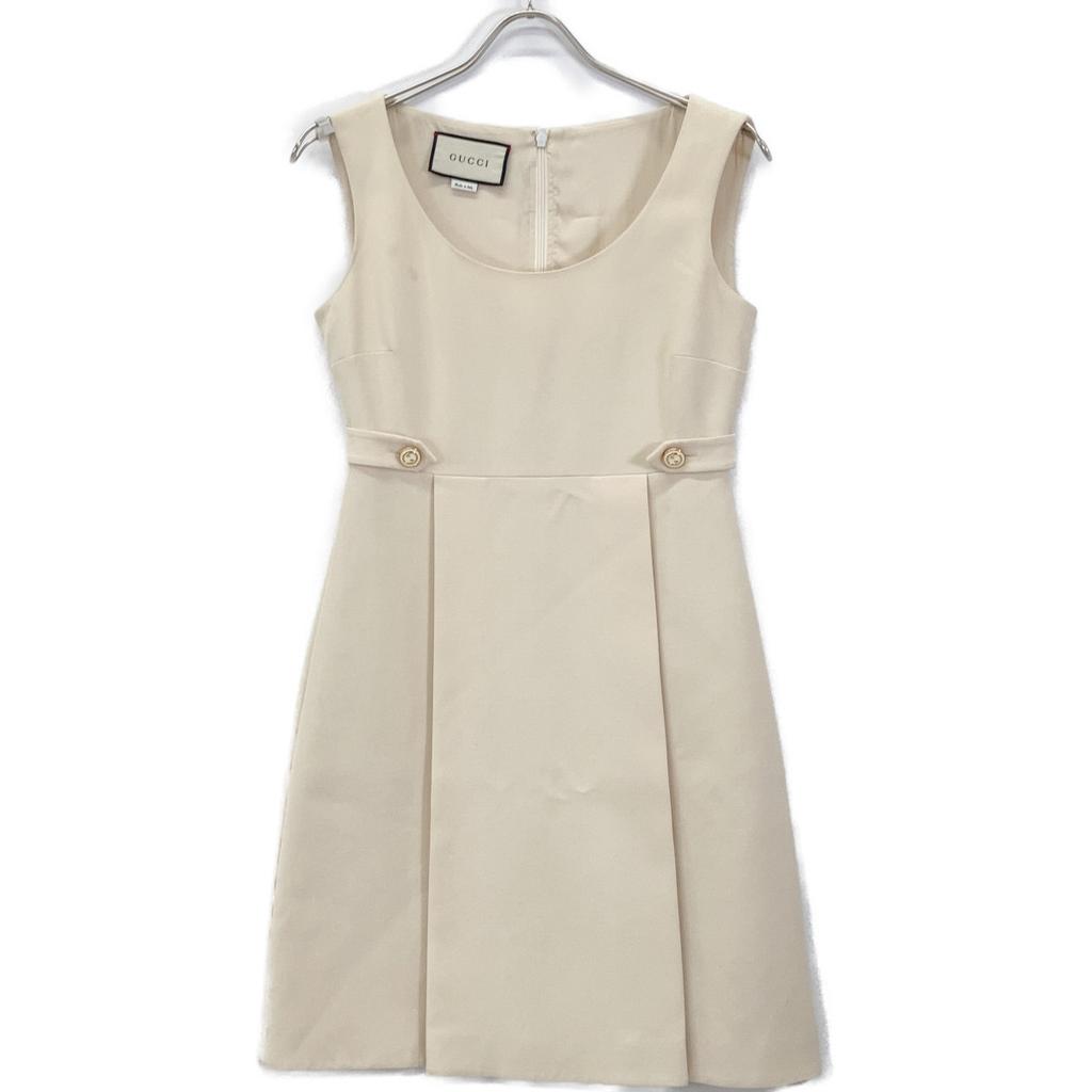GUCCI 631483 Ivory Silk Wool Sleeveless Side Vest Dress dress 38 IvoryUsed