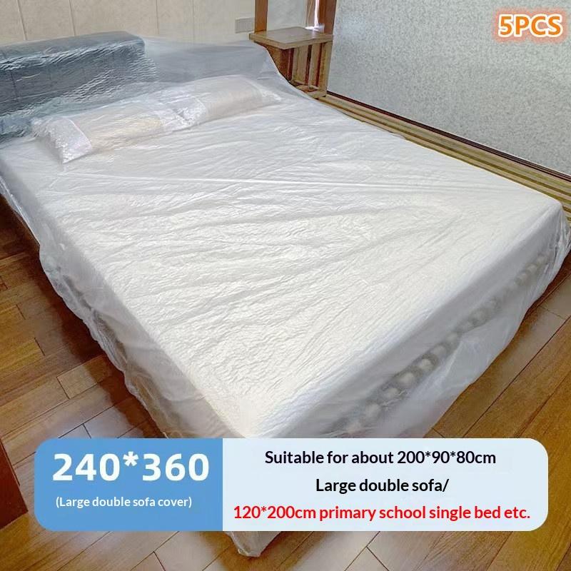 5Pcs Transparent Disposable Bed Dust Cover Waterproof Furniture Protector for Home Renovation Moving Storage