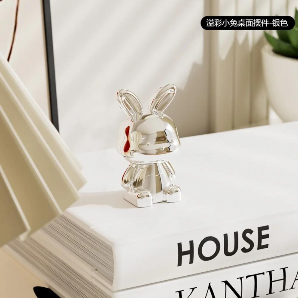 1PC Cute Rabbit Decorative Ornaments Eco-friendly Plastic Cartoon Car Interior Decoration Electroplating Long Eared Rabbit