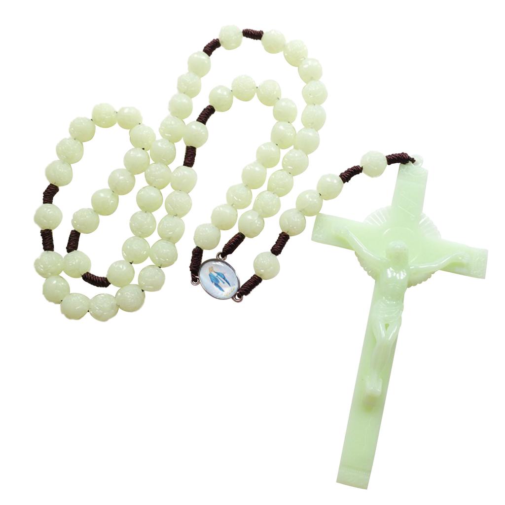 Rosary Beads Necklace with Jesus Crucifix,Catholic Prayer Gifts Luminous Cross Pendant Necklace Simple Jewelry Gifts
