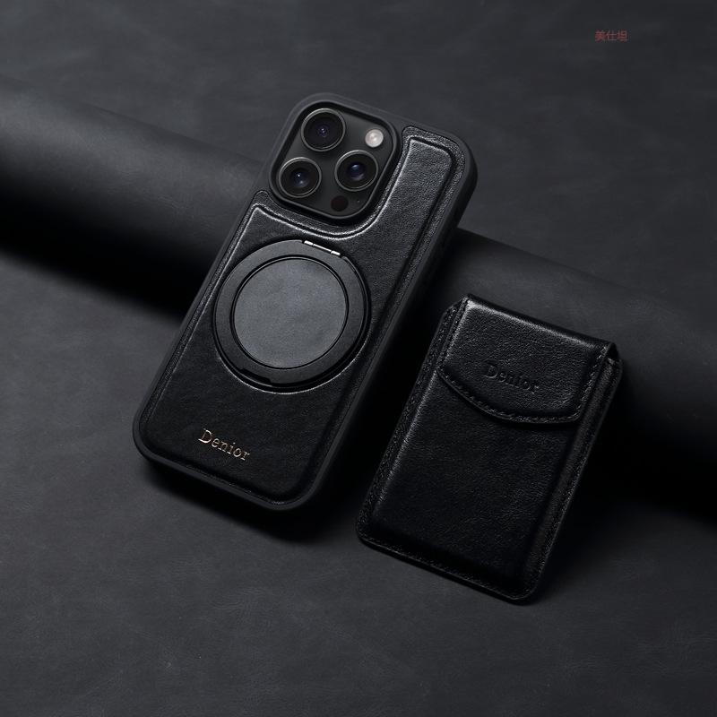 Suitable for Apple 16promax Phone Case Rotating Magnetic Card Holder, IPhone15 Anti-drop Business Leather Case