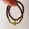 Rosewood with Hetian jade jasper Nanhong agate round bead bracelet.