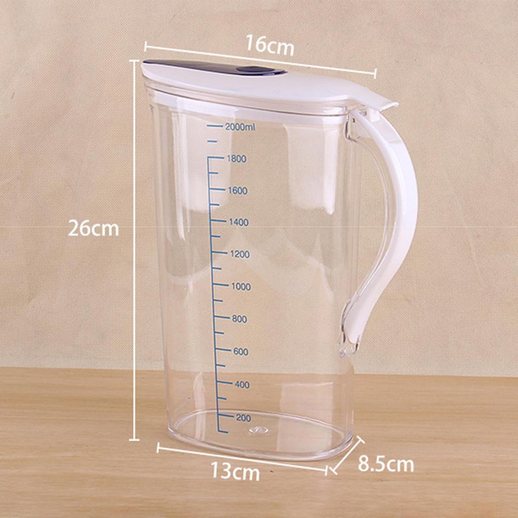 Water Pitcher Jug 2L with Lid and Handle Beverage Jar Measuring Cup for Home Catering