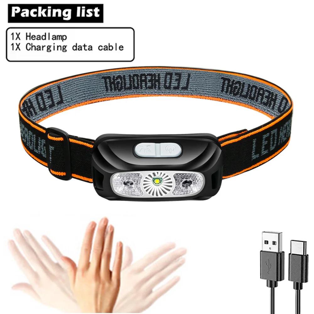 

Мощный 3-светодиодный налобный фонарь с датчиком движения, перезаряжаемый налобный фонарь со встроенным аккумулятором, портативный налобный фонарь для кемпинга и рыбалки