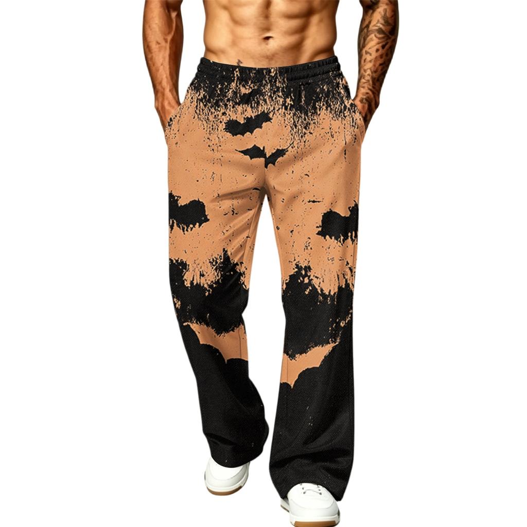 Men's Loose Wide Leg Cargo Jogger Pants with Pockets Halloween Print for Casual Outdoor Wear